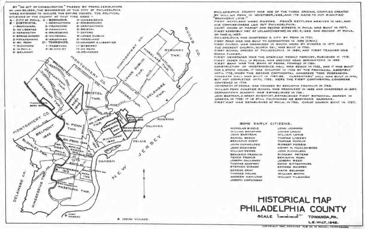 Filadelfijas novadu karte