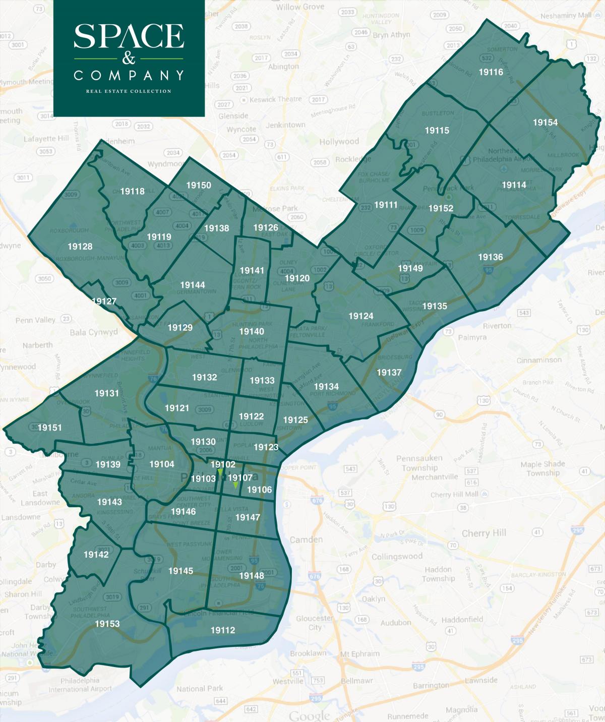 karte Filadelfijas apkārtne un zip kodu