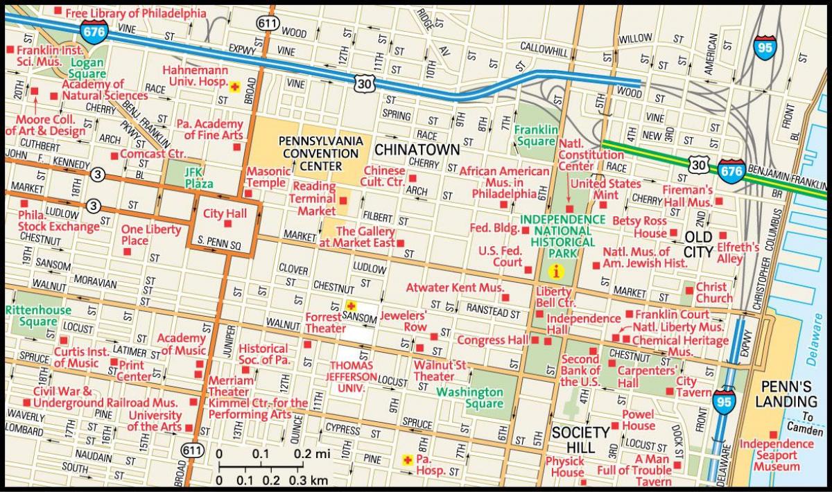 karte no pilsētas centra Filadelfijā