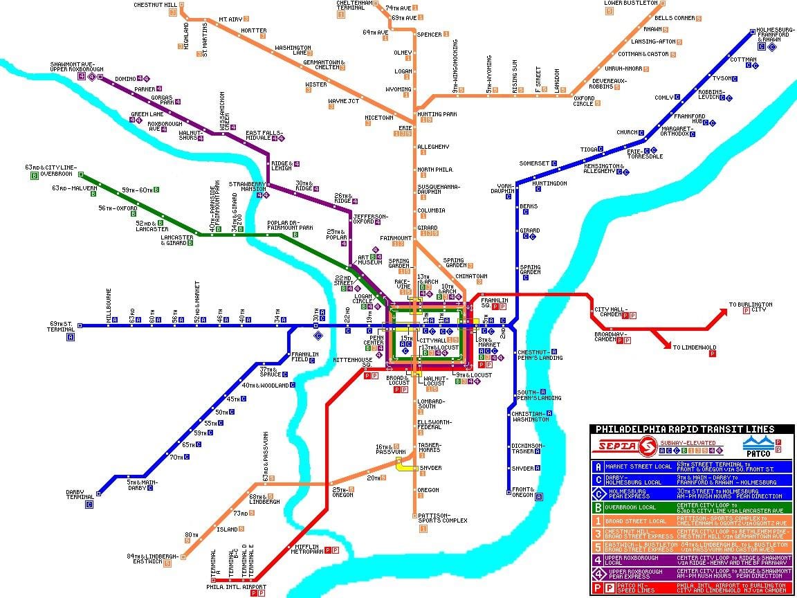 Philadelphia masa tranzīta sistēmas karte