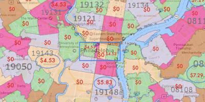 Philadelphia un apkārtējo teritoriju karte